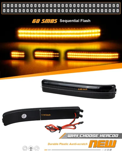 Vista 8 de HERCOO Luces LED secuenciales intermitentes para espejo lateral, lámpara ámbar, reflector, conjunto de lentes ahumadas, compatible con Ford F150