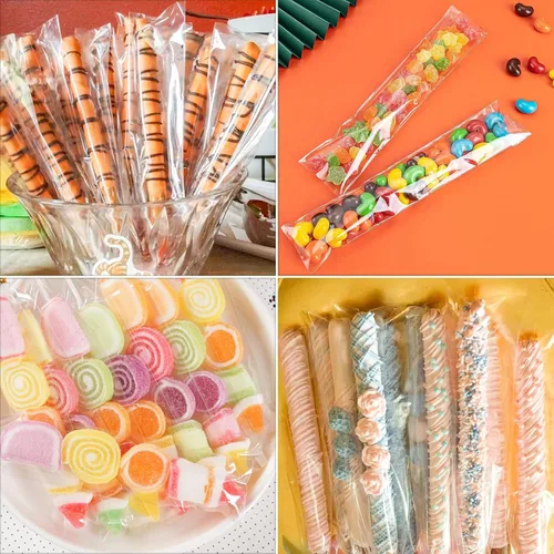 Vista 6 de Bolsas de celofán autoadhesivas, 100 unidades de 1 x 6 pulgadas, bolsas largas de plástico transparente resellable para panadería, dulces, cubiertos