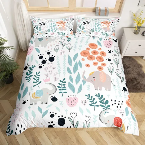 Vista 21 de Erosebridal Juego de ropa de cama individual de animales de la selva para niñas y niños, funda de edredón de elefante oso, tigre, león, safari