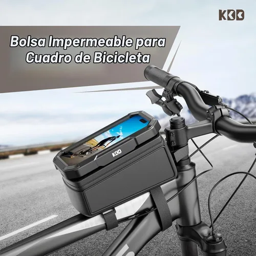 Vista 6 de KDD Bolsa de marco frontal para bicicleta con soporte impermeable para teléfono, bolsa de almacenamiento de ciclismo de montaña, bolsa de manillar