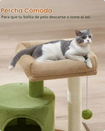 Vista 6 de Feandrea Árbol para gatos, torre pequeña para gatos de 18.5 pulgadas, verde Verde hierba + marrón camello