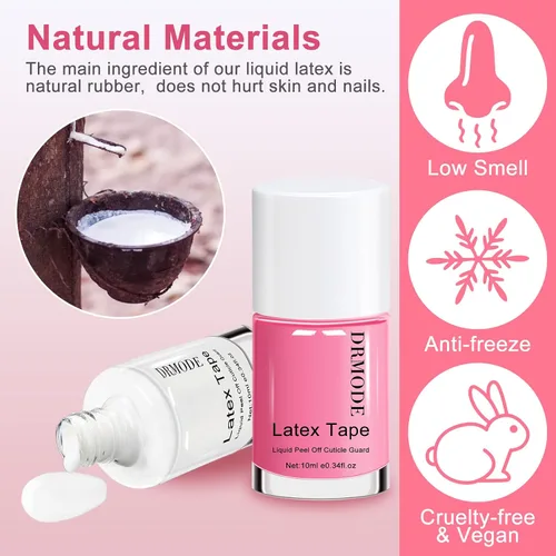 Vista 5 de DRMODE Látex líquido para uñas, cinta de látex para uñas, barrera de esmalte de uñas de secado rápido, protector de cutículas de uñas para estampado