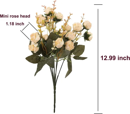 Vista 2 de Duovlo 7 ramas de 21 cabezas de rosas artificiales, ramo de flores artificiales para decoración de boda, hogar, oficina, paquete de 2
