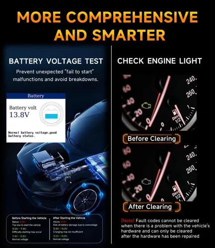 Vista 5 de Escáner OBD2, V880 - Lector de código de luz de motor para automóviles y camiones con reinicio, datos en vivo, prueba de humo I/M, escáner de Negro