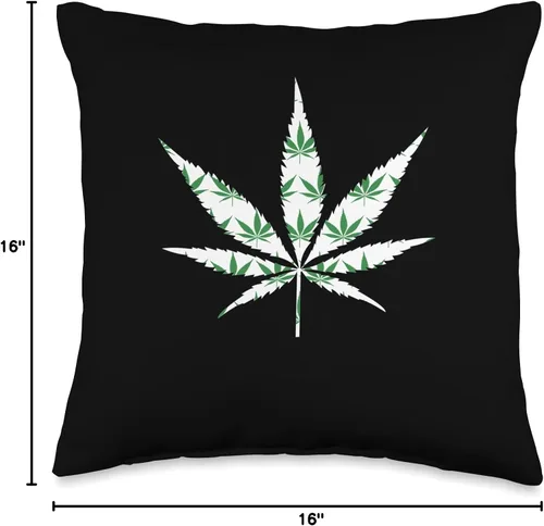 Vista 4 de 420 Marihuana Blatt Cannabis Kiffer Hanf Weed Grass Cannabis Lovers - Almohada de hoja de cáñamo, 16 x 16 pulgadas, multicolor