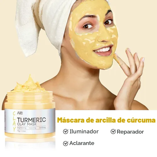 Vista 3 de ANAI RUI Juego de 3 mascarillas faciales – Máscara de arcilla de cúrcuma – Máscara facial de té verde – Máscara de barro del Mar Muerto para piel