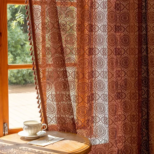 Vista 40 de YJ YANJUN - Cortinas de café boho, 24 pulgadas de largo, 2 paneles, cada una de 59" de ancho x 24" de largo, beige, con crochet, cortinas de cocina