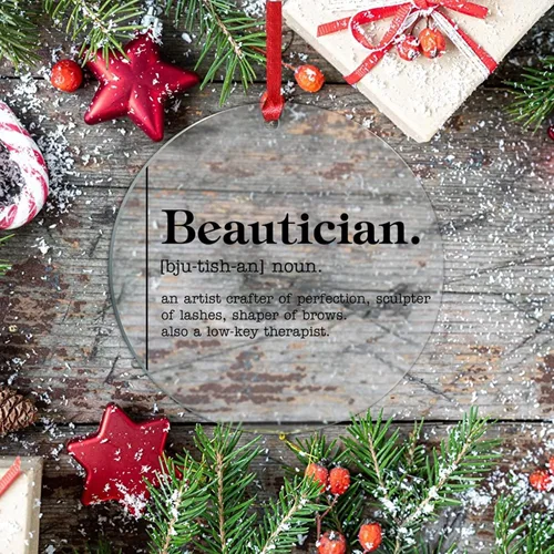 Vista 7 de Adorno de definición de sustantivo esteticista para decoración de árbol de Navidad, definición de esteticista, novedad, adorno de Navidad acrílico