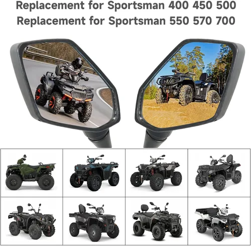 Vista 6 de munirater Reemplazo de espejos laterales retrovisores ATV para Polaris Sportsman 400 450 500 550 570 700 800 850