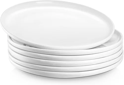 Vista 8 de Jassceram Juego de 6 platos llanos blancos de 10.5 pulgadas, platos redondos de cerámica para cocina o restaurante, platos de ensalada, juego
