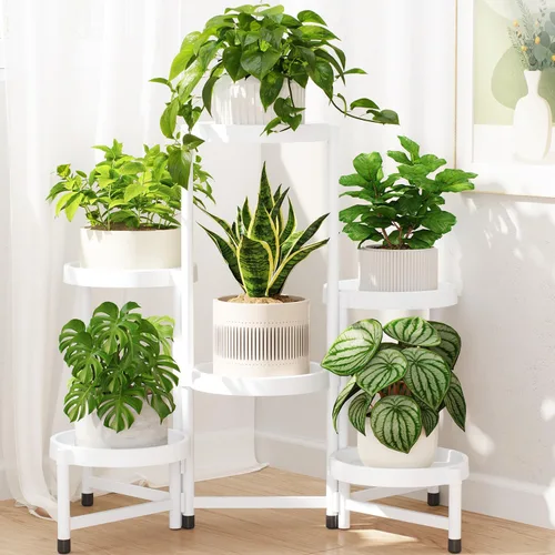 Vista 36 de LASZOLA Soporte plegable de 3 niveles para plantas de interior para múltiples macetas grandes, estante ajustable alto y resistente con estantería