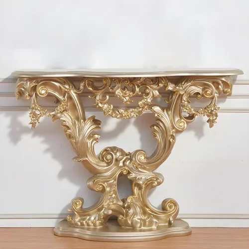 Vista 13 de LAKIQ Mesa de consola de estilo europeo, mesa de entrada de madera, mesa de pasillo moderna estilo campestre, mesa de entrada de forma libre, sofá