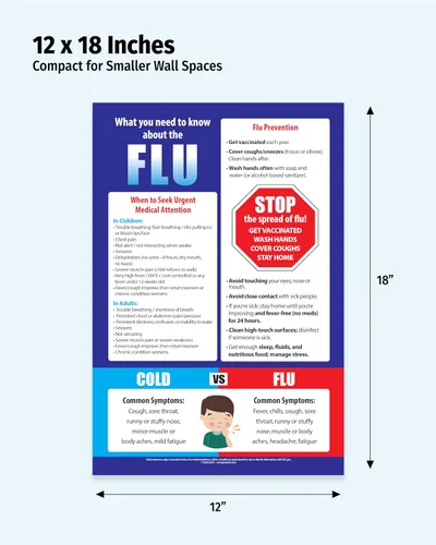 Vista 2 de Póster de prevención de la gripe – laminado, 12 x 18 pulgadas – Gráfico de gripe contra resfriado – Decoración de oficina de enfermeras escolares