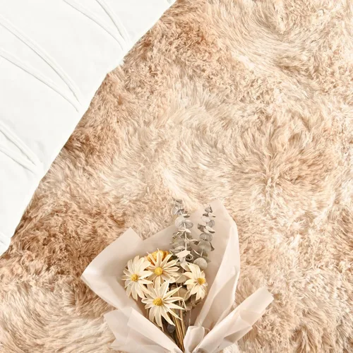 Vista 5 de FlyDOIT Alfombras grandes para sala de estar, 4 x 6 pies alfombra peluda beige con efecto tie-dye, alfombras mullidas suaves, alfombras peludas