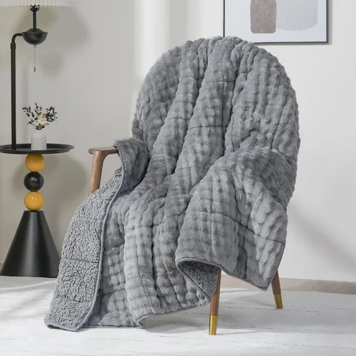Vista 11 de Cottonblue Manta con peso de 15 libras de forro polar de burbujas felpa Sherpa para adultos, se adapta a camas de tamaño individual/matrimonial