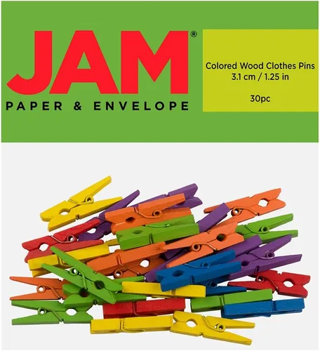 Vista 23 de JAM Papel® Mini Madera Ropa Pin Clips – 1 1/8" & 7/8 – 50 por caja, Blanco