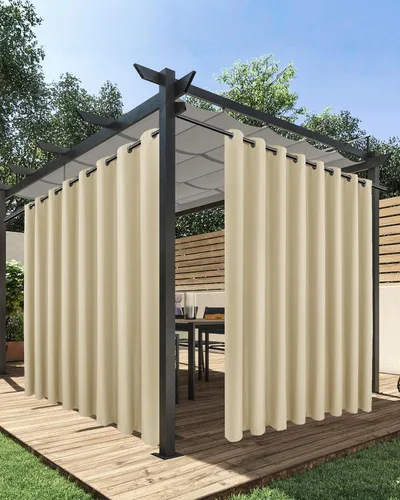 Vista 18 de HolidayIdeas Cortinas impermeables para patio, 4 paneles, 54 x 84 pulgadas, protección de privacidad y filtrado de luz, cortinas exteriores con Negro