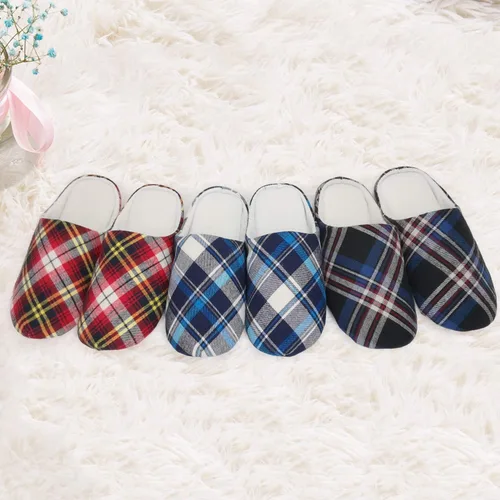 Vista 6 de ofoot Mens & Womens Cotton Memory Foam House Slippers Bedroom Slip On Shoes Tartan Plaid Retro Style Anti Skid Rubber Outsole