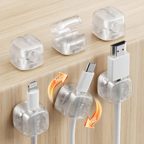 Vista 13 de Paquete de 6 organizadores de cables giratorios, clips de cable de resorte, soporte de cable de gestión de cables de escritorio, clips adhesivos