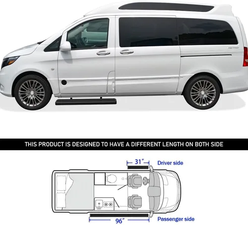 Vista 6 de APS Estribos de 6 pulgadas negro mate compatibles con Mercedes-Benz Metris 2016-2023 Cargo Van de 3 puertas