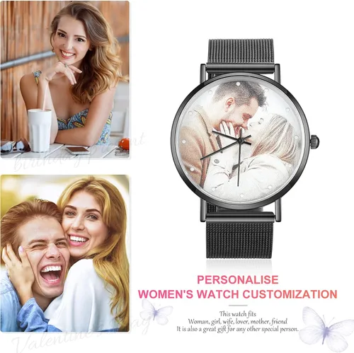 Vista 5 de JewelOra Reloj de fotos personalizado para mujeres y hombres reloj personalizado con imagen grabada relojes de pulsera de acero inoxidable regalos