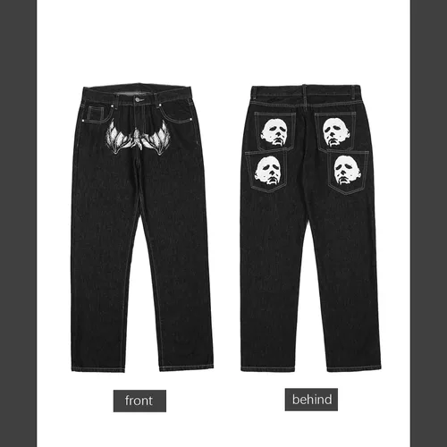 Vista 3 de Pantalones de mezclilla góticos de hip hop, ropa de calle para hombre, estampado gráfico, holgados, punk rock, Harajuku, pantalones de mezclilla