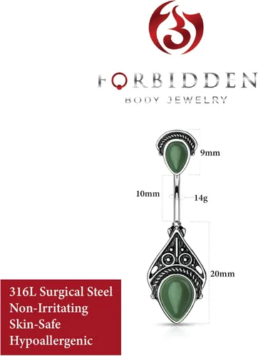 Vista 2 de Forbidden Body Jewelry Anillo de ombligo de filigrana vintage tribal de acero quirúrgico con piedras semipreciosas sintéticas Resina sintética