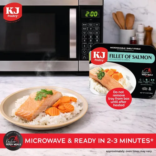 Vista 4 de KJ Poultry Kosher Ready Meals - Filete de salmón y pescado, comida Parve MRE lista para comer, alimentos proteicos, halal, (1 unidad) preparado