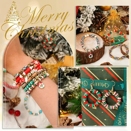 Vista 2 de Dowsabel Kit de 6000 Piezas de Cuentas de Arcilla Navideñas para Hacer Pulseras para Principiantes, Kit de Cuentas de Arcilla con Encantos