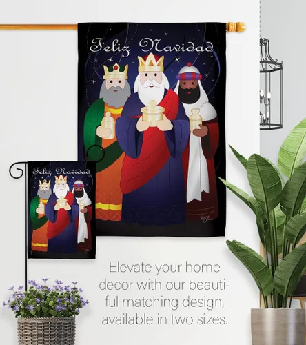 Vista 4 de Bandera de jardín de Feliz Navidad, decoración de pared para tres reyes, tapiz religioso para la temporada de la santa familia, letrero de puerta