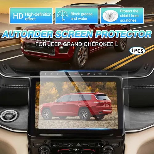 Vista 2 de Autorder Protector de pantalla para Jeep Grand Cherokee L 2021-2026, vidrio templado 9H, pantalla de navegación, película protectora de pantalla