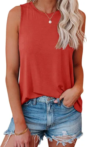 Vista 22 de JAWINT Camisetas casuales sin mangas para mujer, cuello redondo, sin mangas, holgadas, holgadas