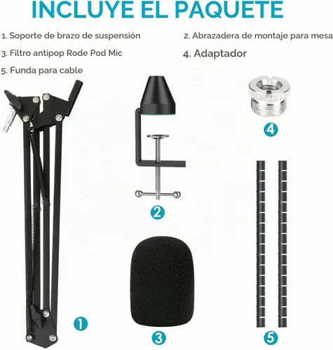 Vista 6 de YOUSHARES - Soporte Rode Podmic con filtro pop - Brazo de pluma para micrófono con parabrisas de espuma para mejorar la calidad de grabación 01_