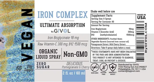 Vista 7 de Suplemento de hierro – Complejo de bisglicinato de 18 mg con vitamina C y B12, aerosol líquido, fácil absorción, sin OMG, sin azúcar, 2 onzas