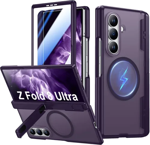 Vista 123 de Temdan Funda para Samsung Galaxy Z Fold 8, compatible con MagSafe, protector de pantalla HD integrado y función atril, protección de bisagra Negro
