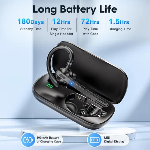 Vista 3 de Auricular Bluetooth 72H Trabajo Auricular Inalámbrico De Un Oído Para Todo negro