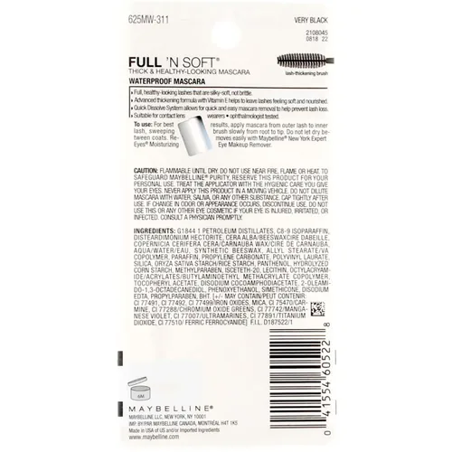 Vista 3 de Máscara a prueba de agua, Full'N soft de Maybelline, muy Negro [311], 0.28 onzas