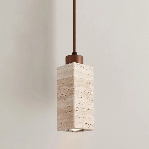 Vista 5 de Bedroom Bedside Mini Travertine Pendant Lights, Nordic Natural Stone Shade Ceiling Hanging Lighting with E27/E26 Sockets, 59 in Adjustable Height