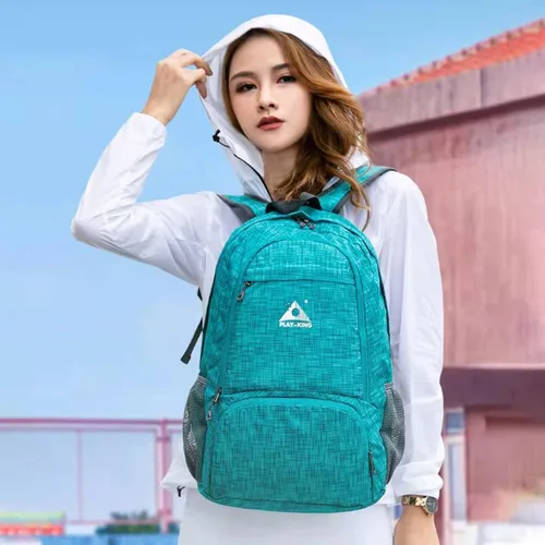 Vista 3 de PLAY-KING Mochila plegable impermeable ligera para ir de compras, viajes o senderismo, para hombres o mujeres Negro