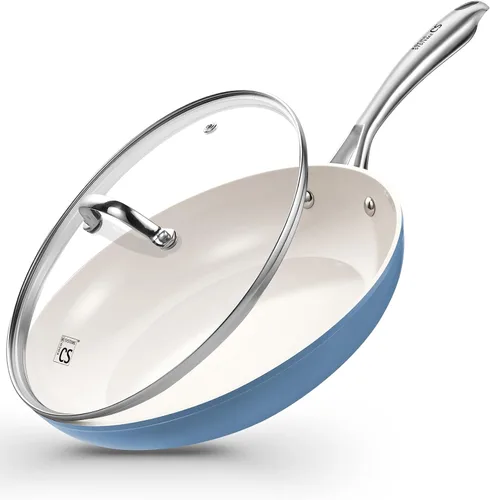 Vista 11 de KOCH SYSTEME CS Sartén antiadherente de 10 pulgadas con tapa, sartén de cerámica antiadherente con mango de acero inoxidable que se mantiene fresco