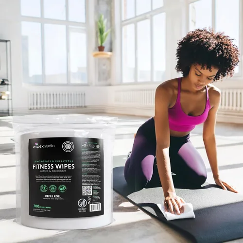 Vista 3 de Wipex Repuesto de dispensador de toallitas de gimnasio, verificado por EWG, 700 toallitas de 8 x 8 pulgadas para equipos de fitness a base