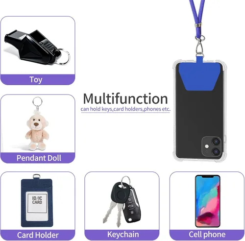 Vista 6 de SS Cordón para teléfono, correa de cuello desmontable ajustable con parche para teléfono adecuado para cualquier teléfono celular Smartphones - Azul
