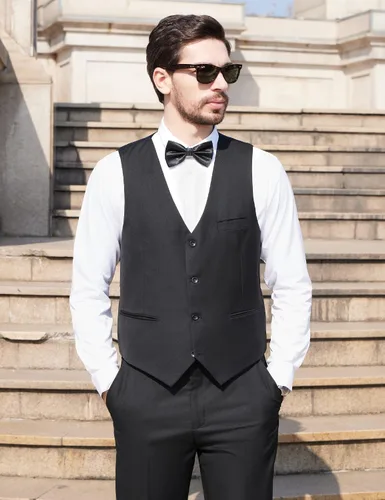 Vista 9 de MAGE MALE Men's 3 Pieces Black Suit Elegant Solid One Button Slim Fit Single Breasted Party Blazer Vest Pants Set
