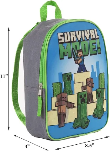 Vista 2 de Mine Craft - Mini mochila para niños y niños pequeños 11 pulgadas mochila pequeña para niños o niñas Azul Verde Modo de supervivencia