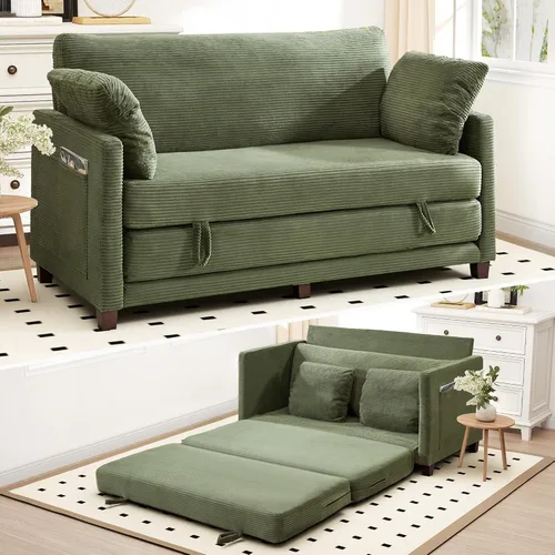 Vista 13 de Sofá cama convertible de 51 pulgadas, sofá cama plegable 2 en 1, sofá biplaza para espacios pequeños, con 2 cojines, para apartamento, sala de estar