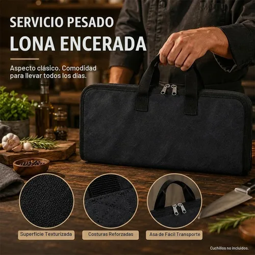 Vista 5 de Rollo de cuchillos, bolsa resistente para cuchillos, estuche de lona encerada con 4 ranuras para cuchillos y herramientas de cocina, bolsa