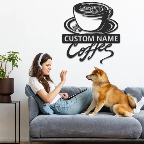 Vista 6 de Arte de pared de metal personalizado de café, letrero de café personalizado, letrero de nombre personalizado para amantes del café, regalo de arte