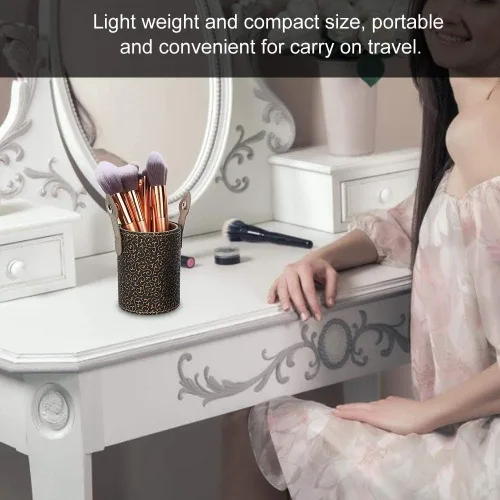 Vista 3 de Soporte para brochas de maquillaje, de piel sintética, portavasos, portátil, para viajes, brochas de maquillaje, organizador de cosméticos