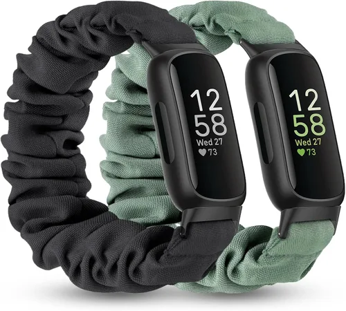 Vista 10 de 2 Pack Compatible with Fitbit Inspire 3 Bands for Women Men, Scrunchie Stretchy Strap Cute Elastic Sport Replacement Fabric Cloth Wristband for