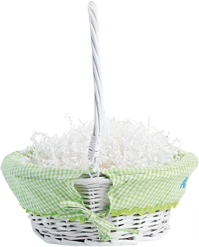Vista 3 de Lillian Vernon Cesta de Pascua de mimbre personalizada para niños, forro verde extraíble con nombre bordado, para niñas y niños, primera búsqueda